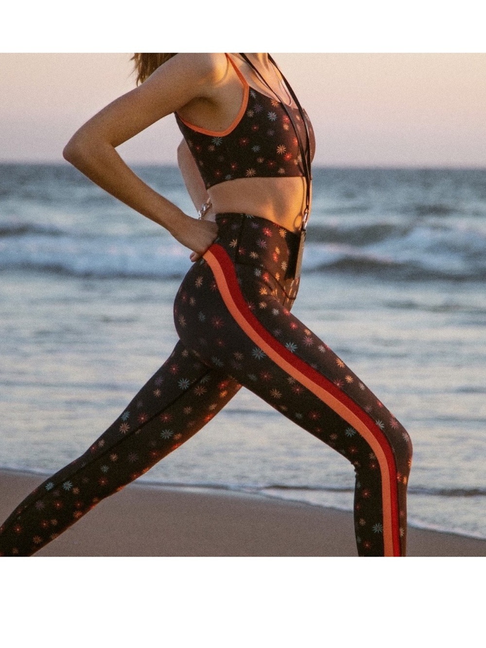 Splits59 Black Star-Print High-Waist Leggings with Side Stripe XS